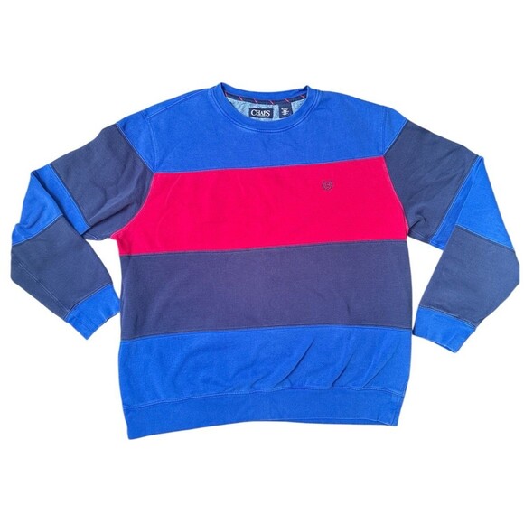 Chaps Mens Vintage 90s Y2K Red Blue Striped Pull Over SweatShirt Sweater Size XL - Picture 1 of 5